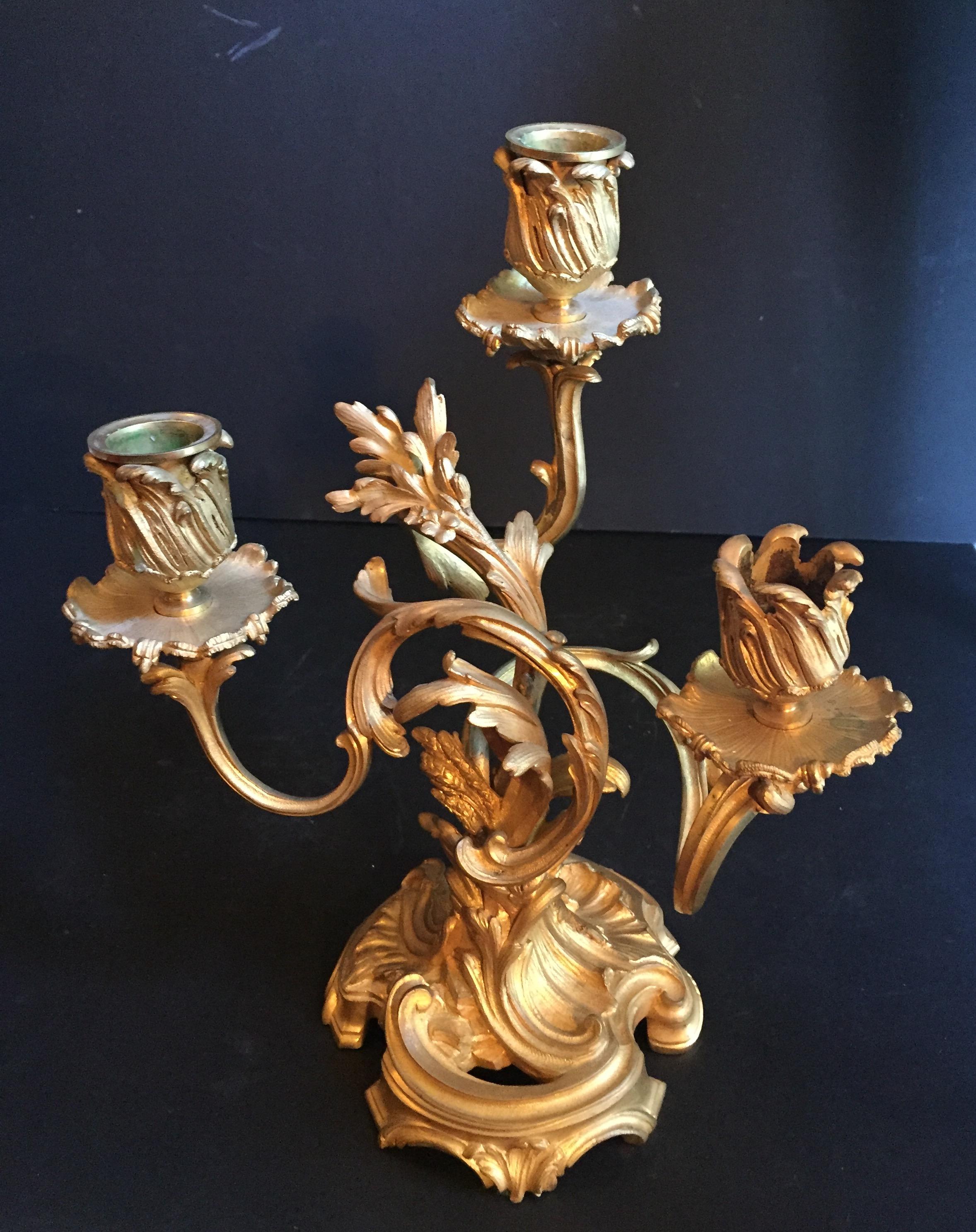 French Louis XV Style Pair of Candelabra, Ormolu, France. For Sale