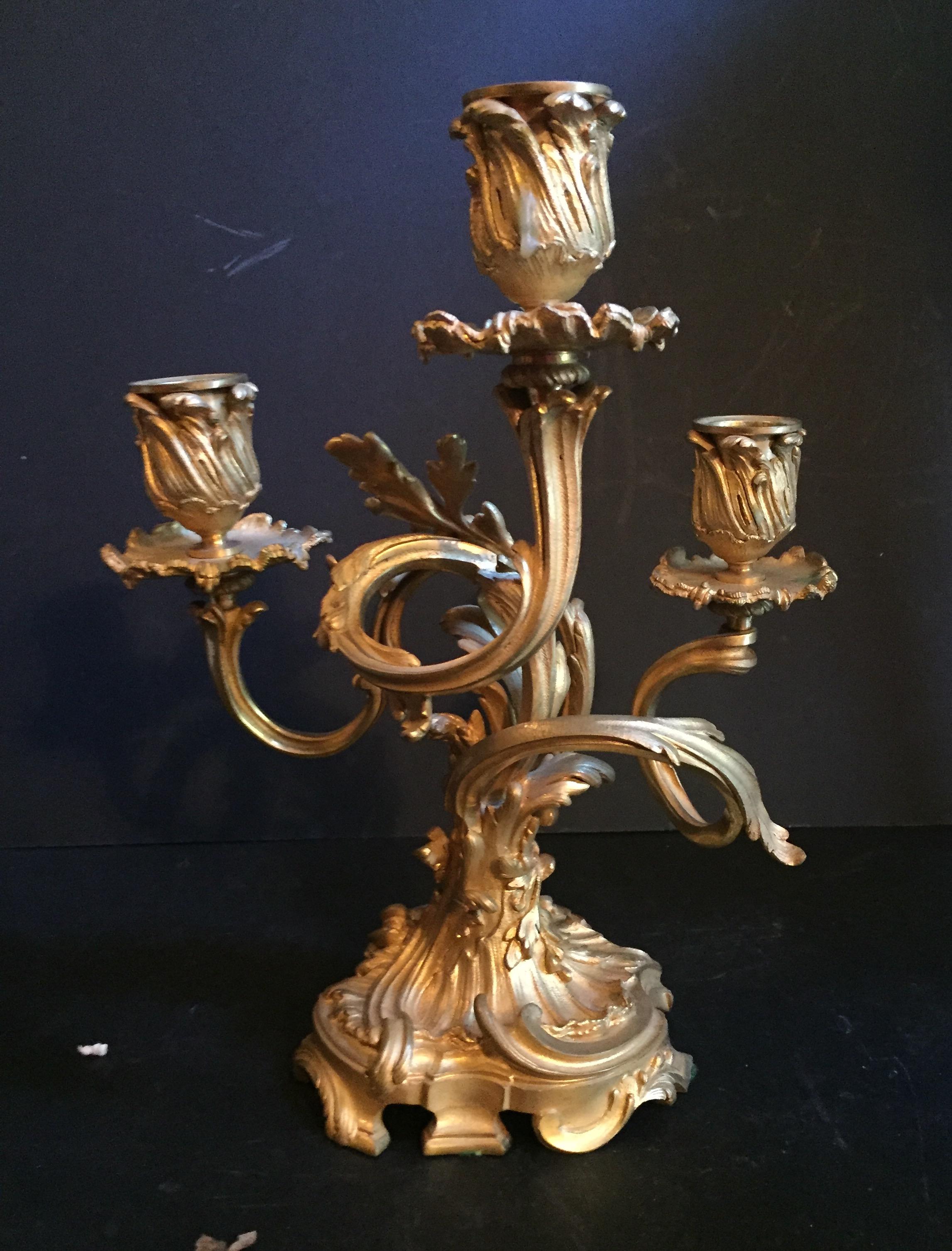 Gilt Louis XV Style Pair of Candelabra, Ormolu, France. For Sale