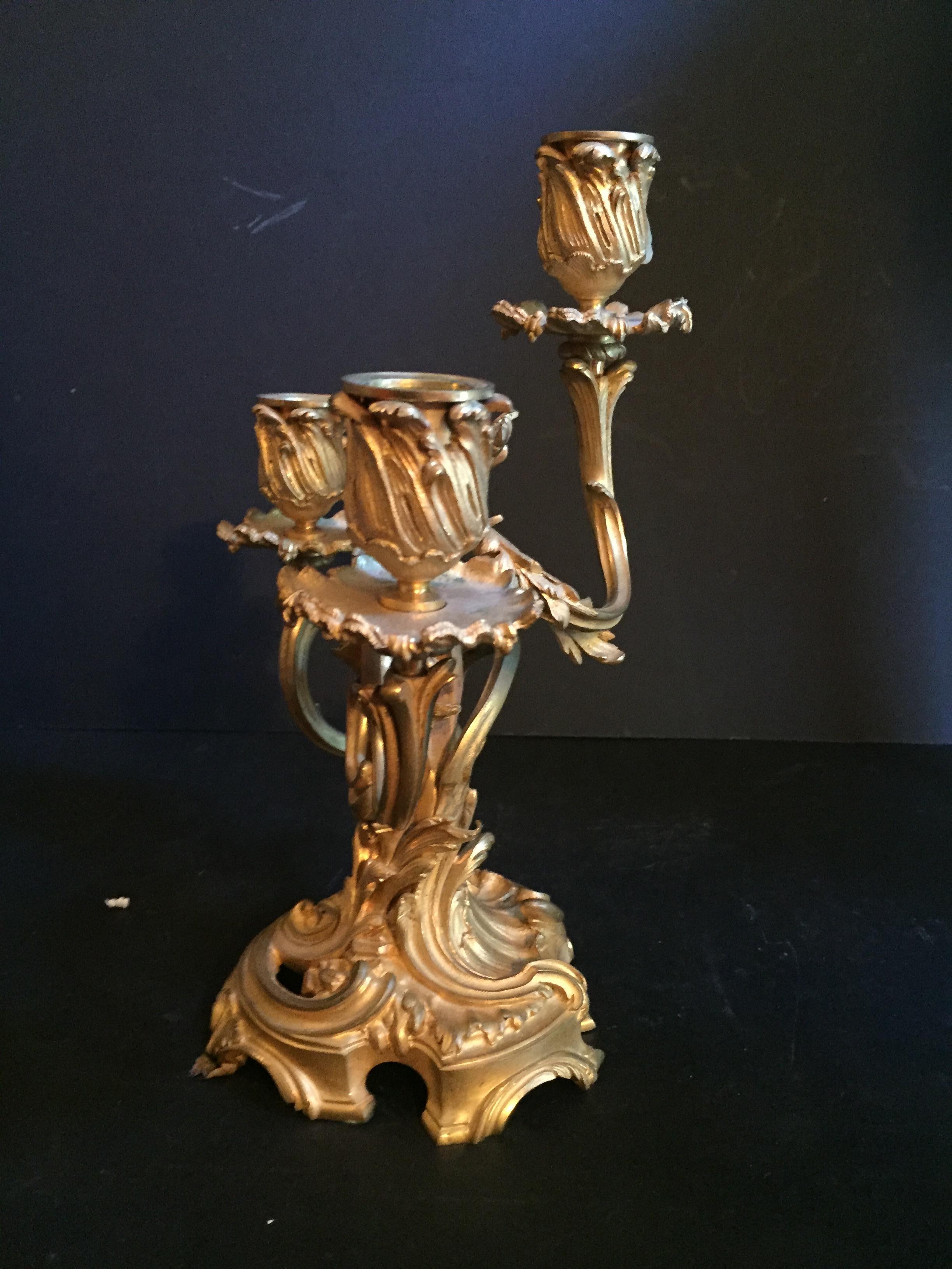 Louis XV Style Pair of Candelabra, Ormolu, France. In Good Condition For Sale In Vero Beach, FL