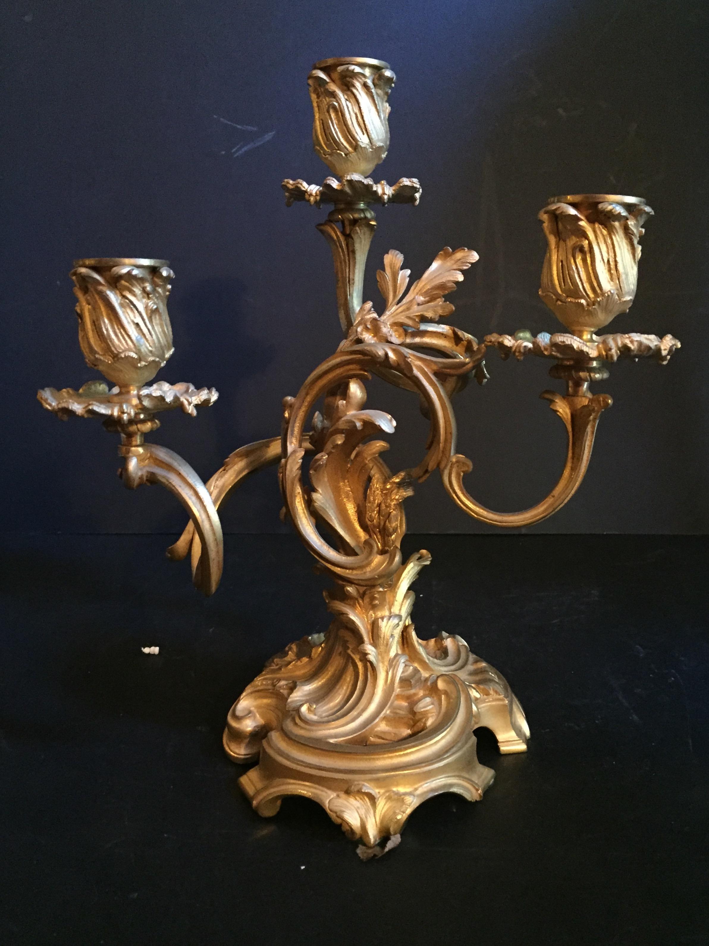 Paar Kandelaber im Louis-XV-Stil, Goldbronze, Frankreich. im Zustand „Gut“ im Angebot in Vero Beach, FL