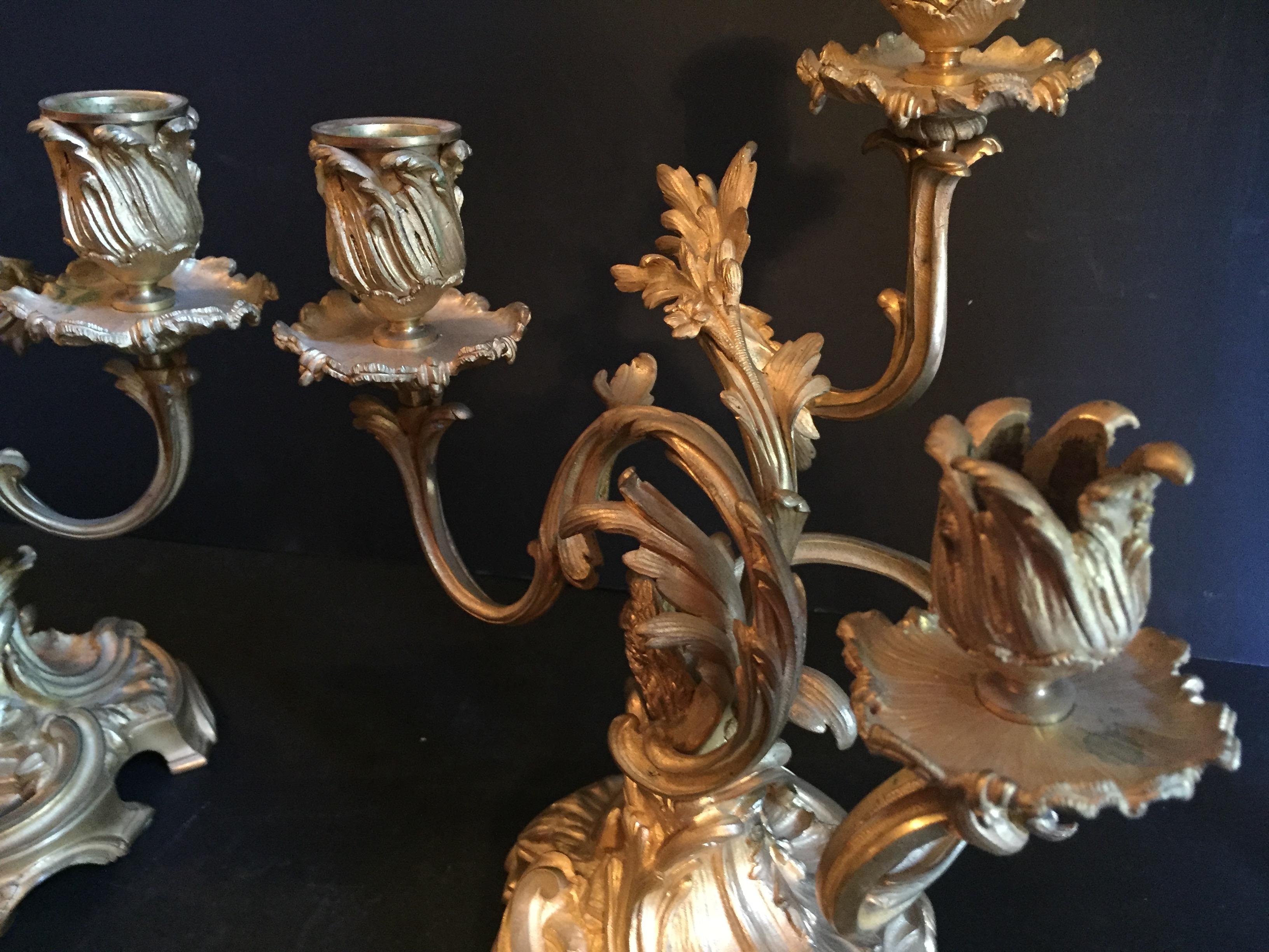 Bronze Louis XV Style Pair of Candelabra, Ormolu, France. For Sale
