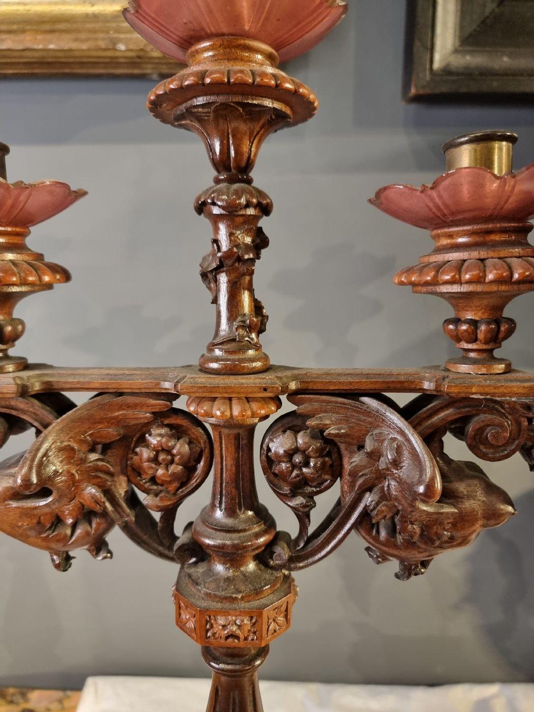 19th Century Pair of Candlesticks in Carved Wood In Good Condition In Firenze, IT