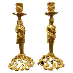 Antique 19th Century Pair of Candlesticks in Gilt Bronze