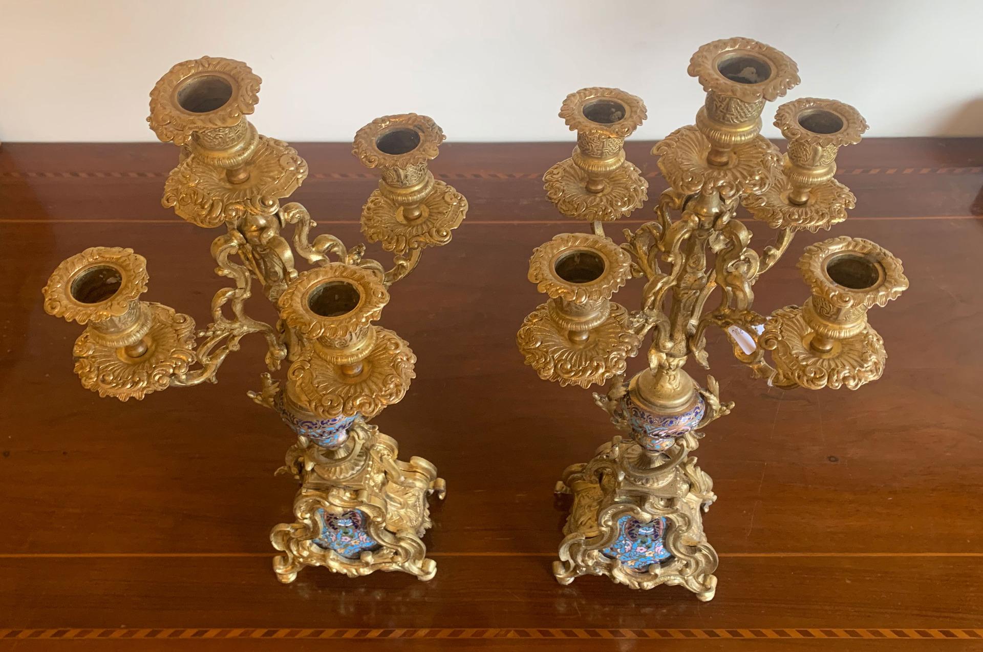 Charles X 19th Century Pair of Candlesticks With Glassonné Inserts For Sale