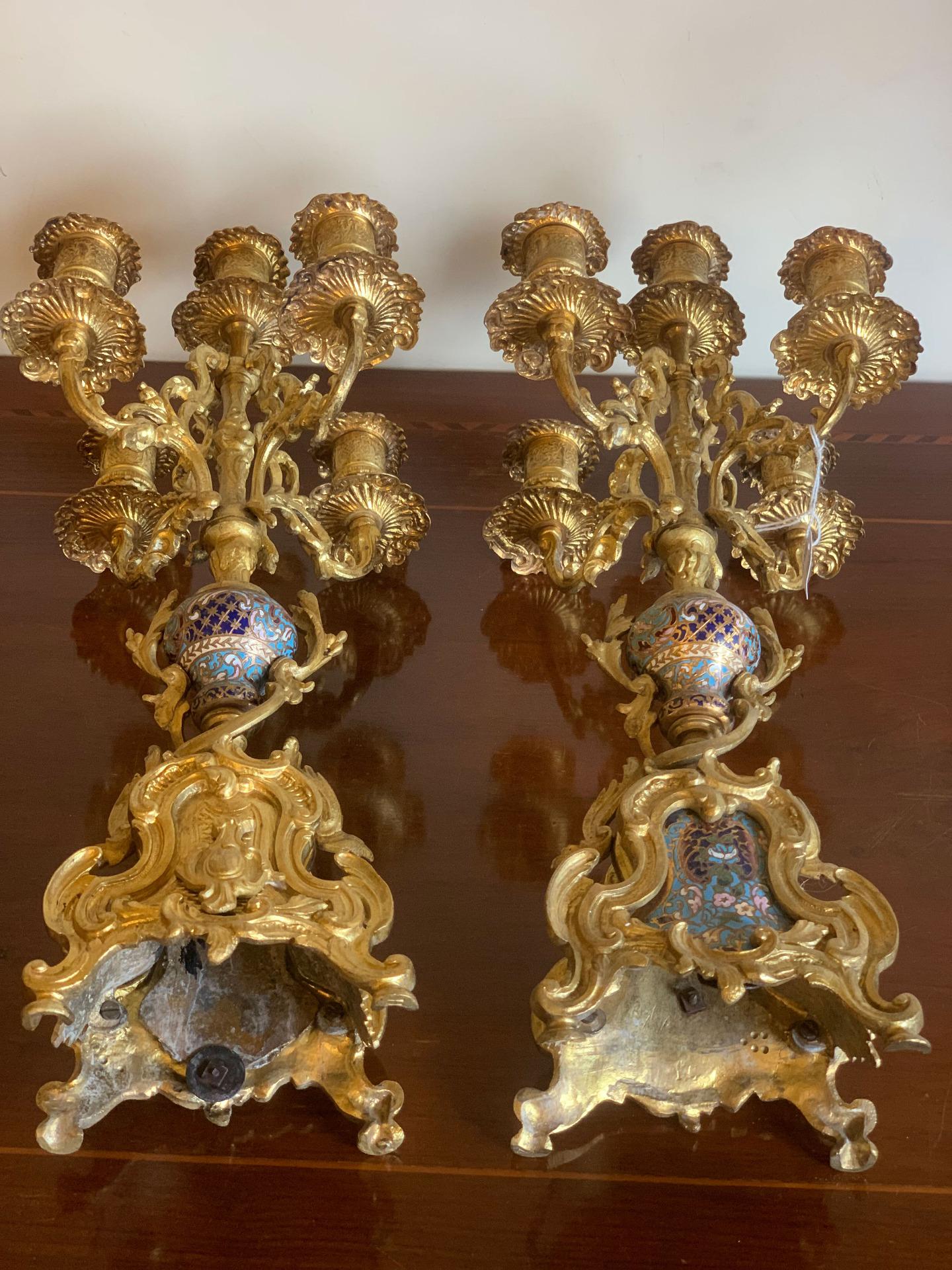 French 19th Century Pair of Candlesticks With Glassonné Inserts For Sale