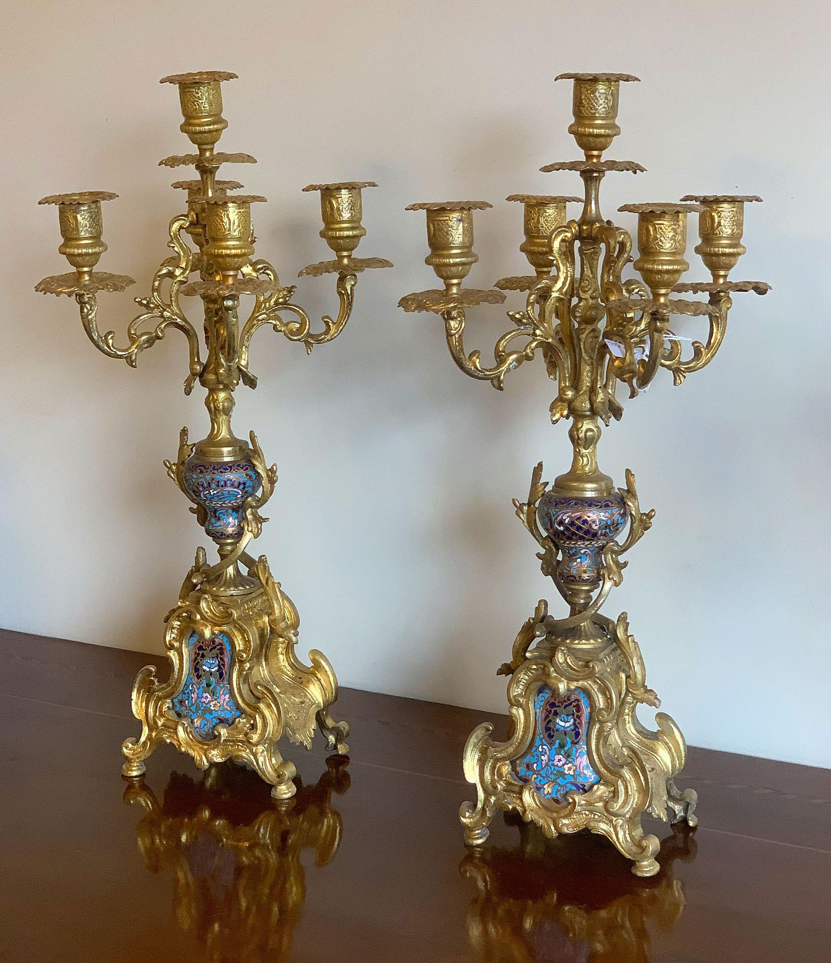 19th Century Pair of Candlesticks With Glassonné Inserts For Sale 2
