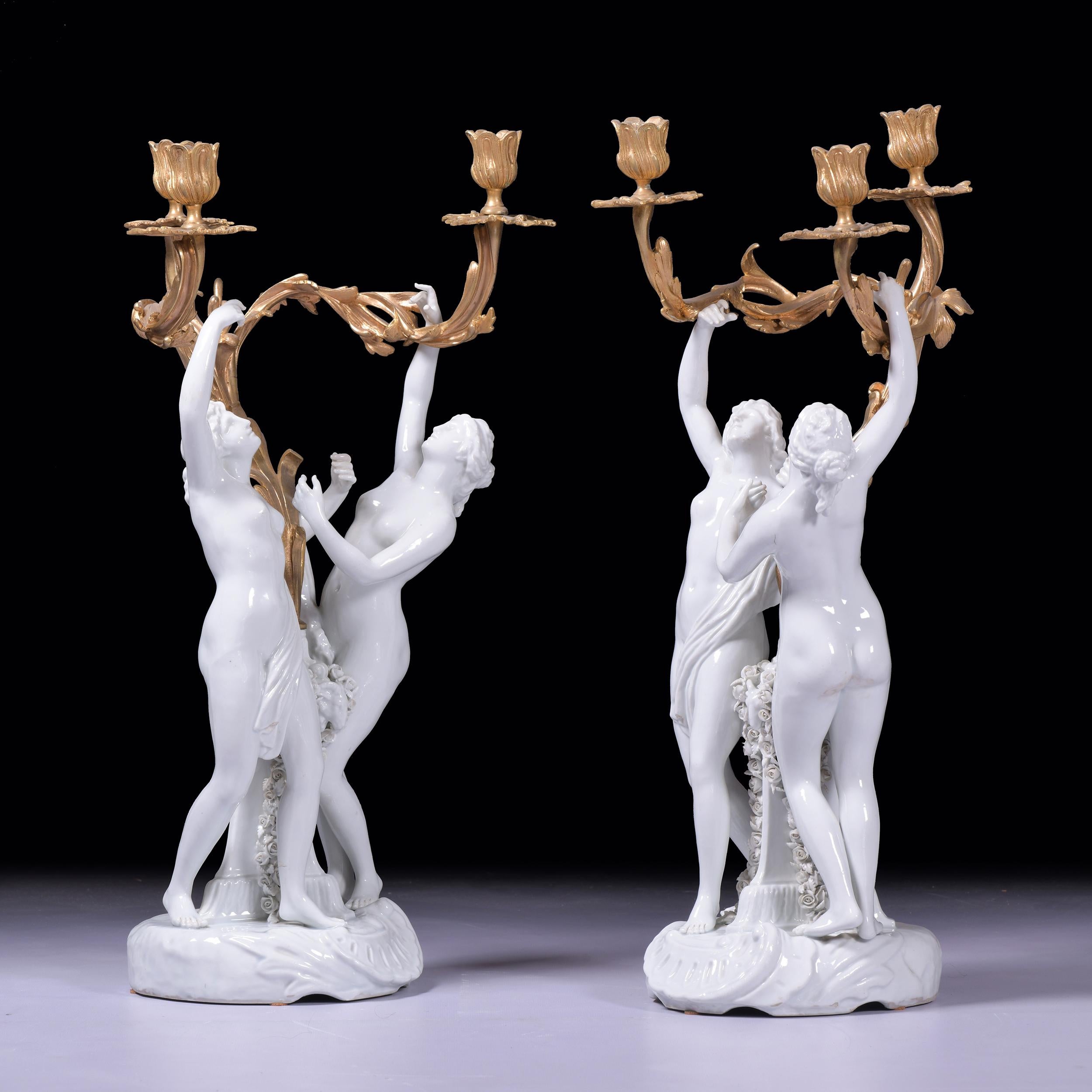 Neoclassical Revival 19th Century Pair Of Capodimonte Porcelain & Ormolu Candelabra For Sale