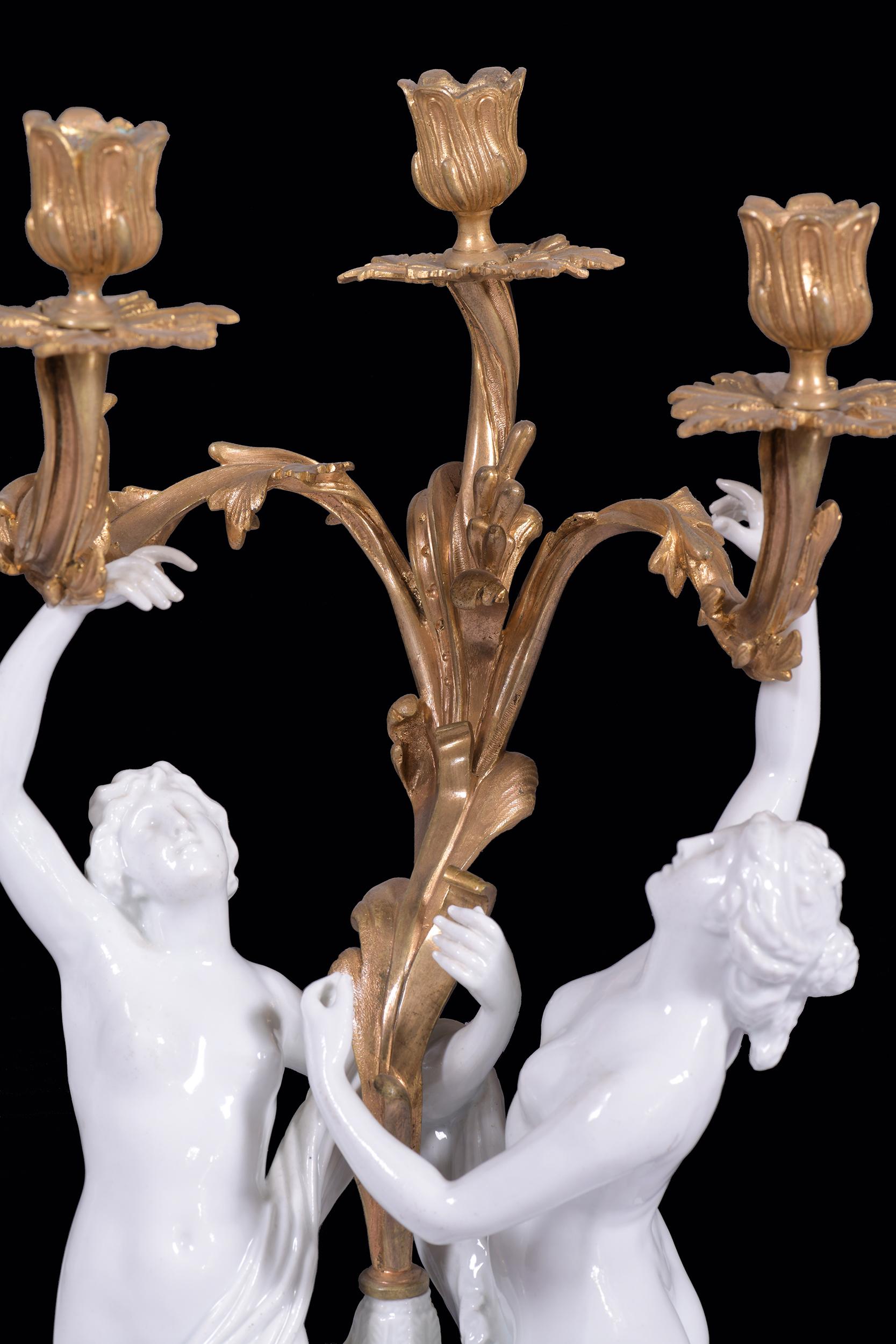19th Century Pair Of Capodimonte Porcelain & Ormolu Candelabra In Excellent Condition For Sale In Dublin, IE