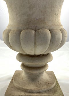 19th Century Pair of Carrara Marble Campana Shaped Garden Urns