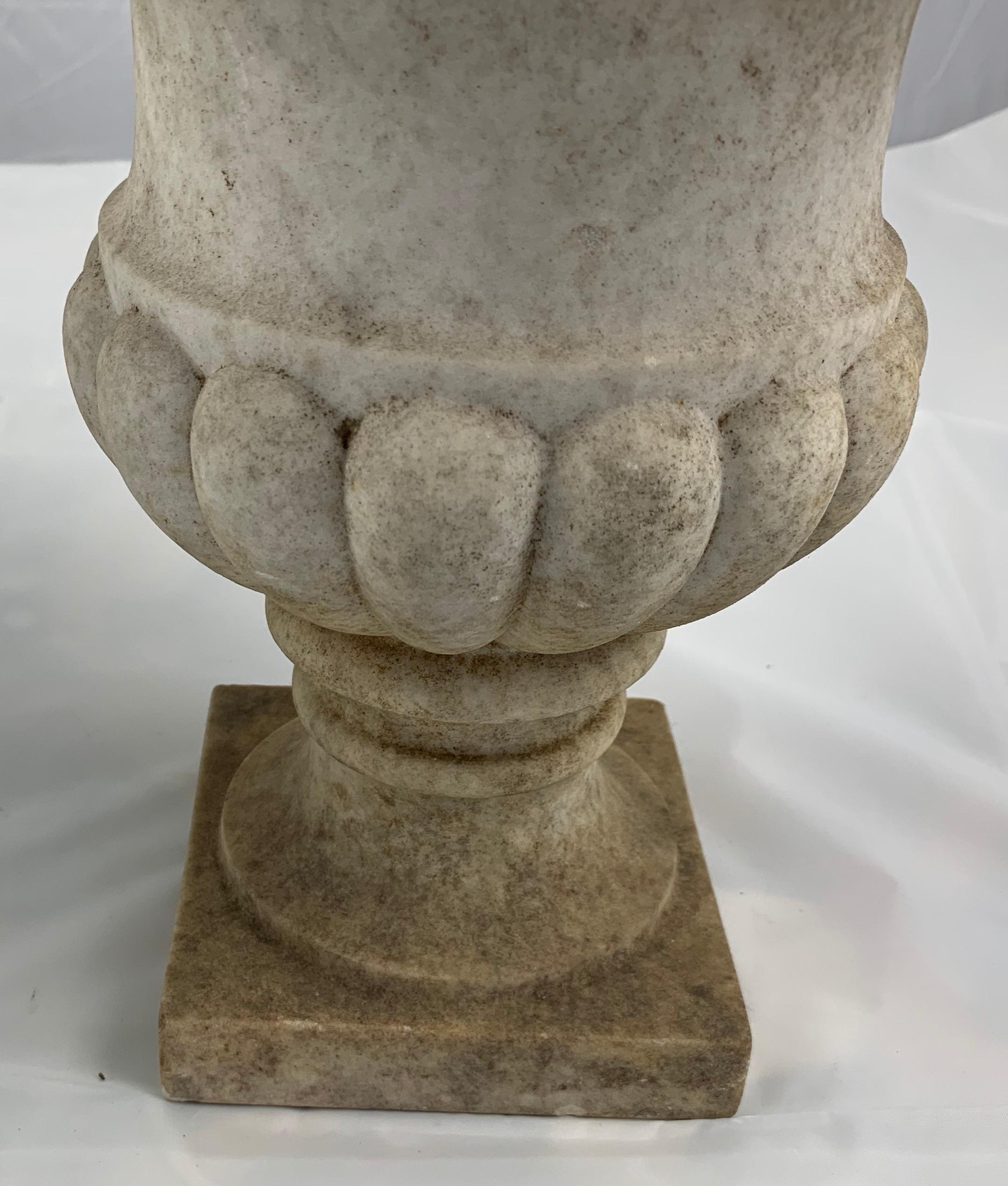 19th Century Pair of Carrara Marble Campana Shaped Garden Urns For Sale 2