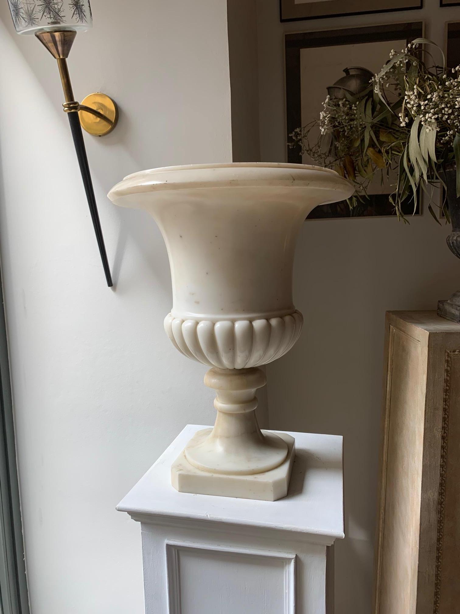  Pair of Carrara Marble Medici Vases or Urns 7