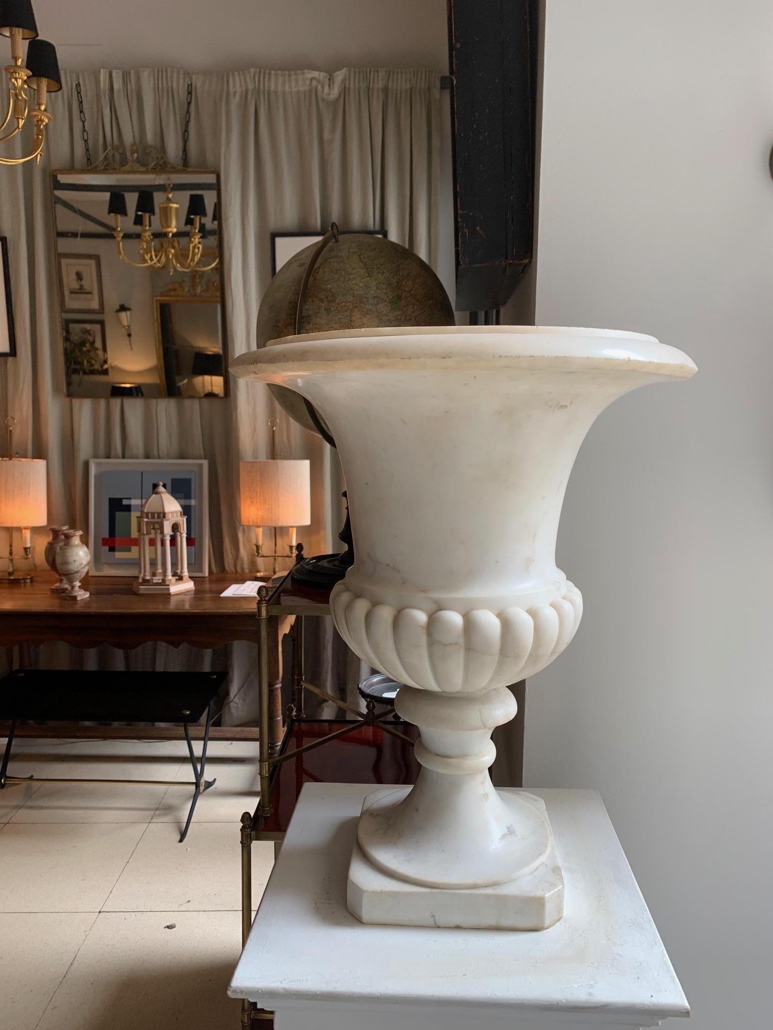 19th Century Pair of Carrara Marble Medici Vases 8