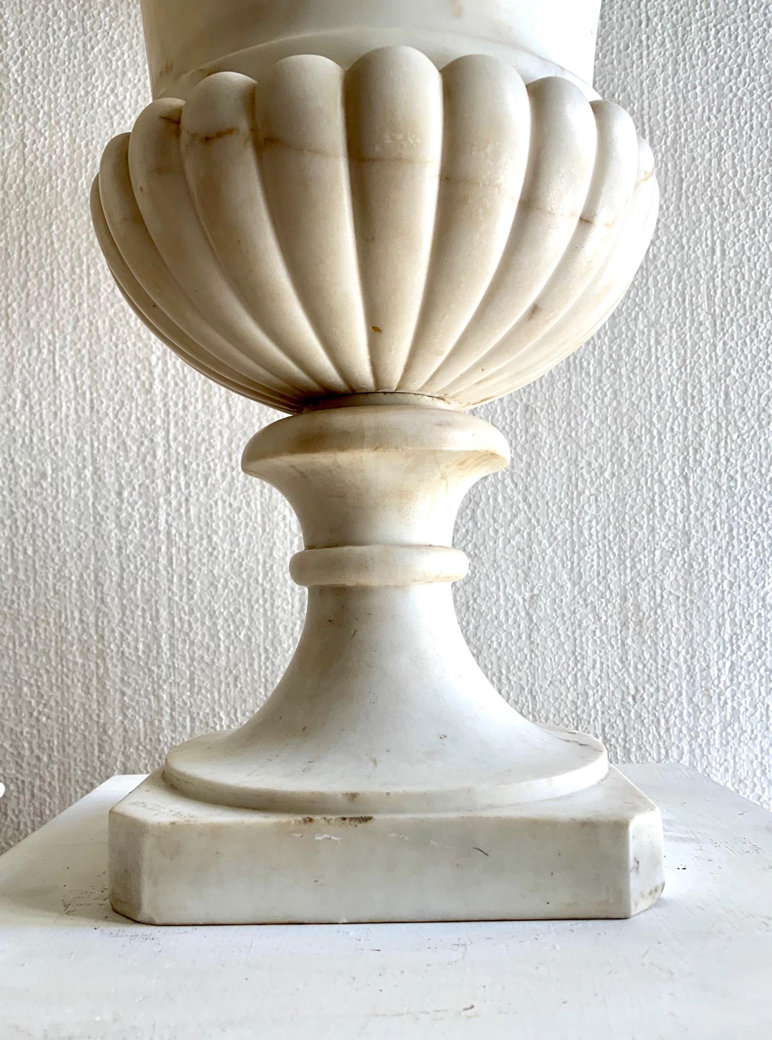 Neoclassical  Pair of Carrara Marble Medici Vases or Urns