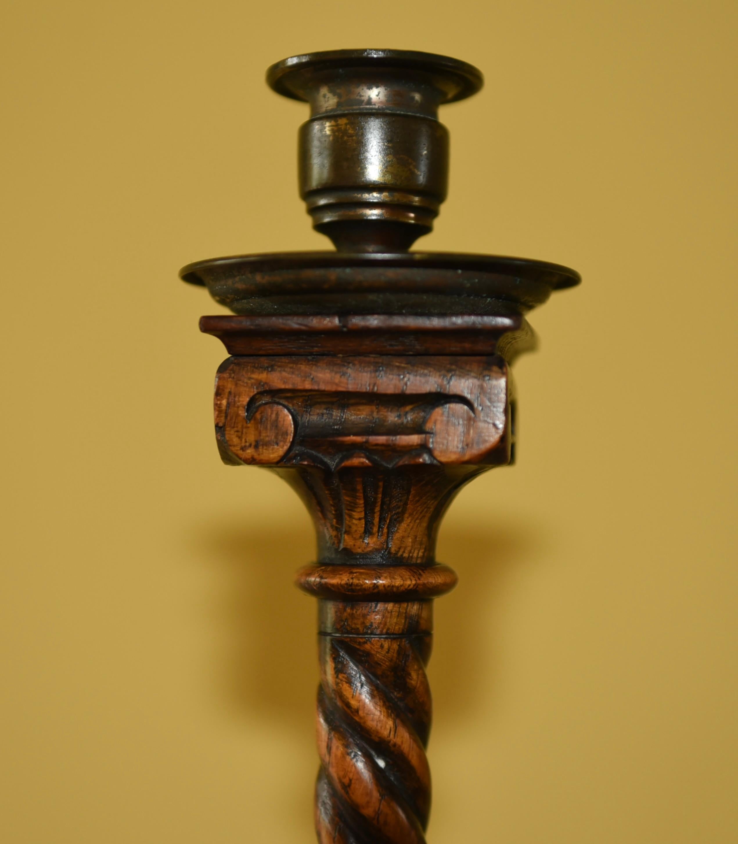 Greek Revival 19th century pair of carved oak candle sticks For Sale