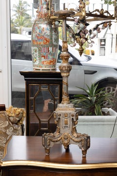 19th Century Pair of Carved Painted and Gilt Altar Sticks