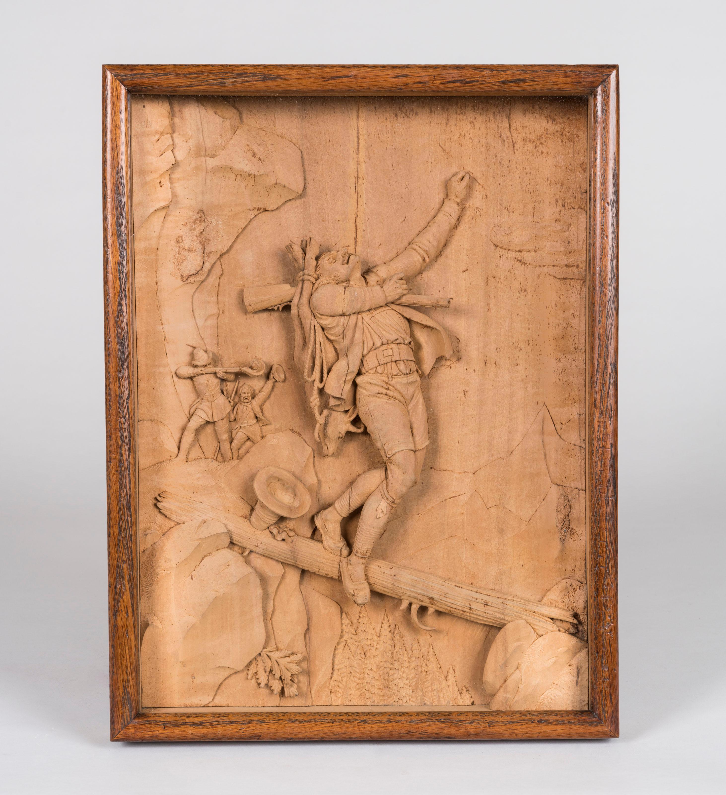 Black Forest 19th Century Pair of Carved Relief Limewood Shadow Boxes For Sale