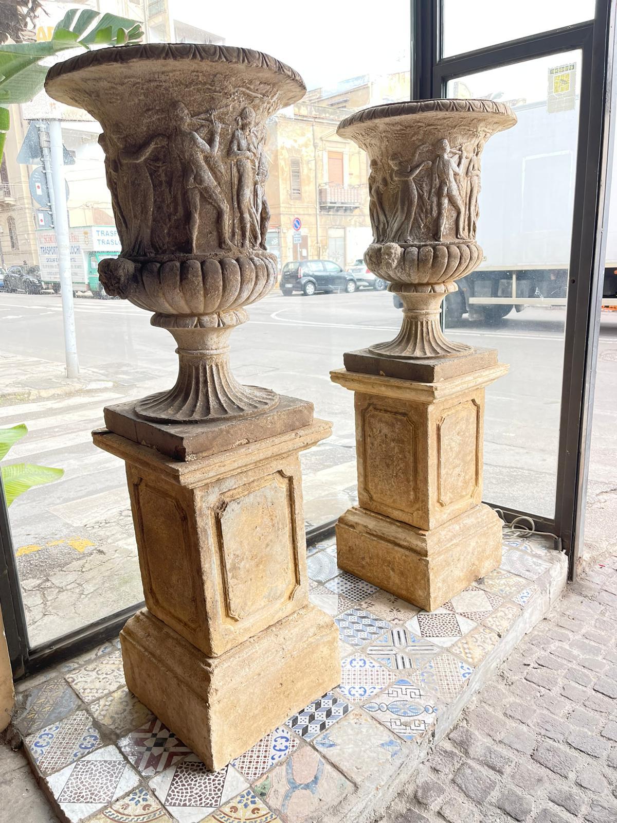 19th Century Pair of Carved Stone Vases For Sale 5