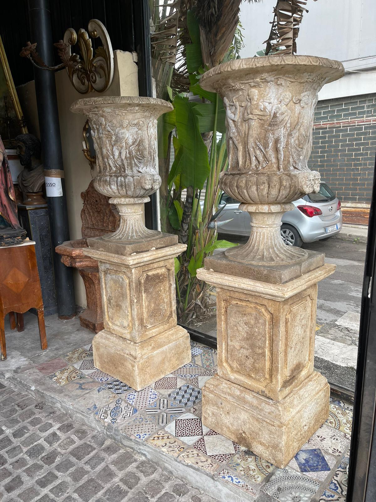 19th Century Pair of Carved Stone Vases For Sale 7