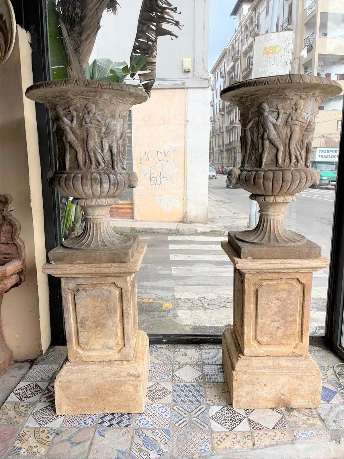 19th Century Pair of Carved Stone Vases For Sale 8