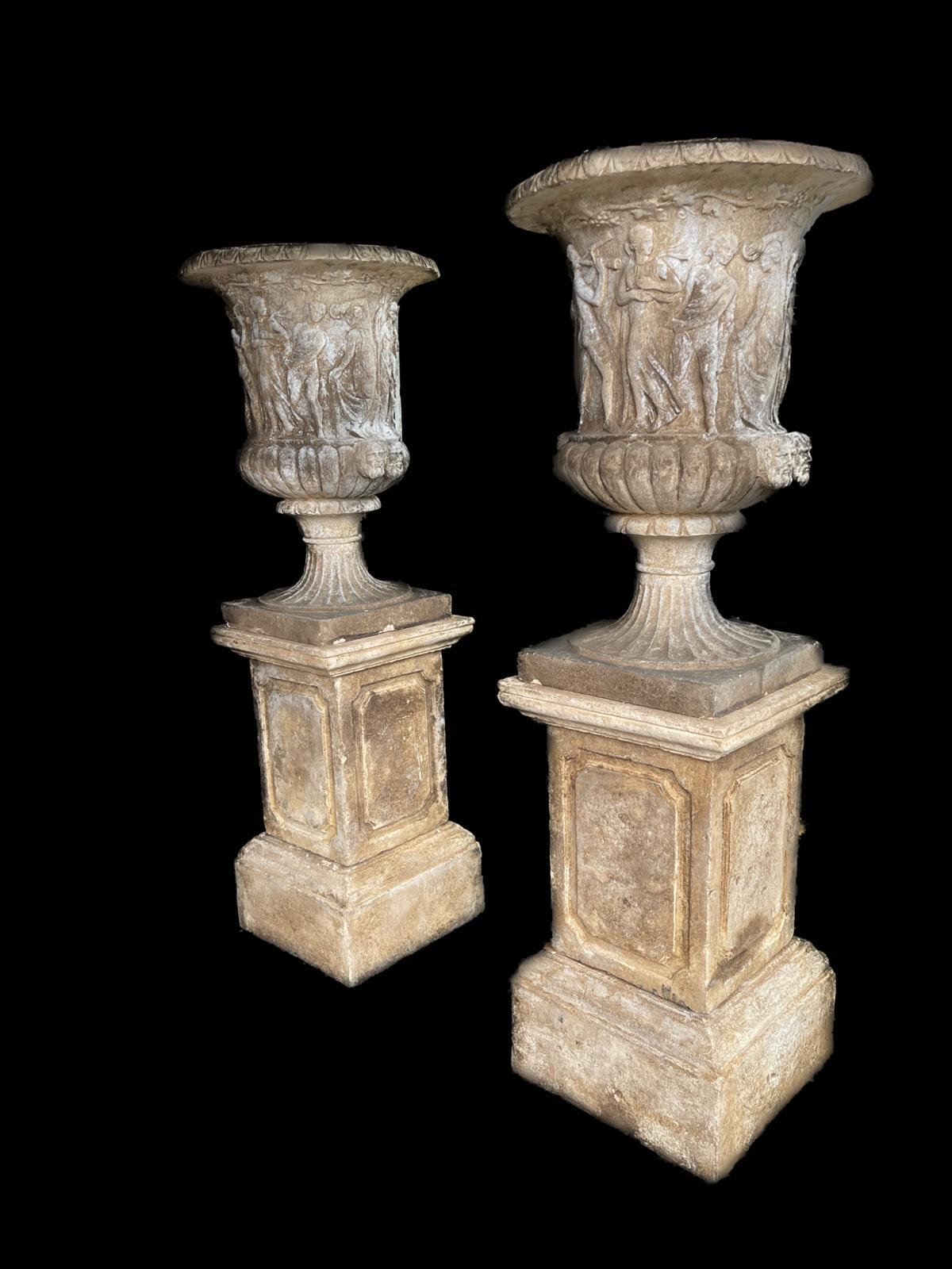 Italian 19th Century Pair of Carved Stone Vases For Sale