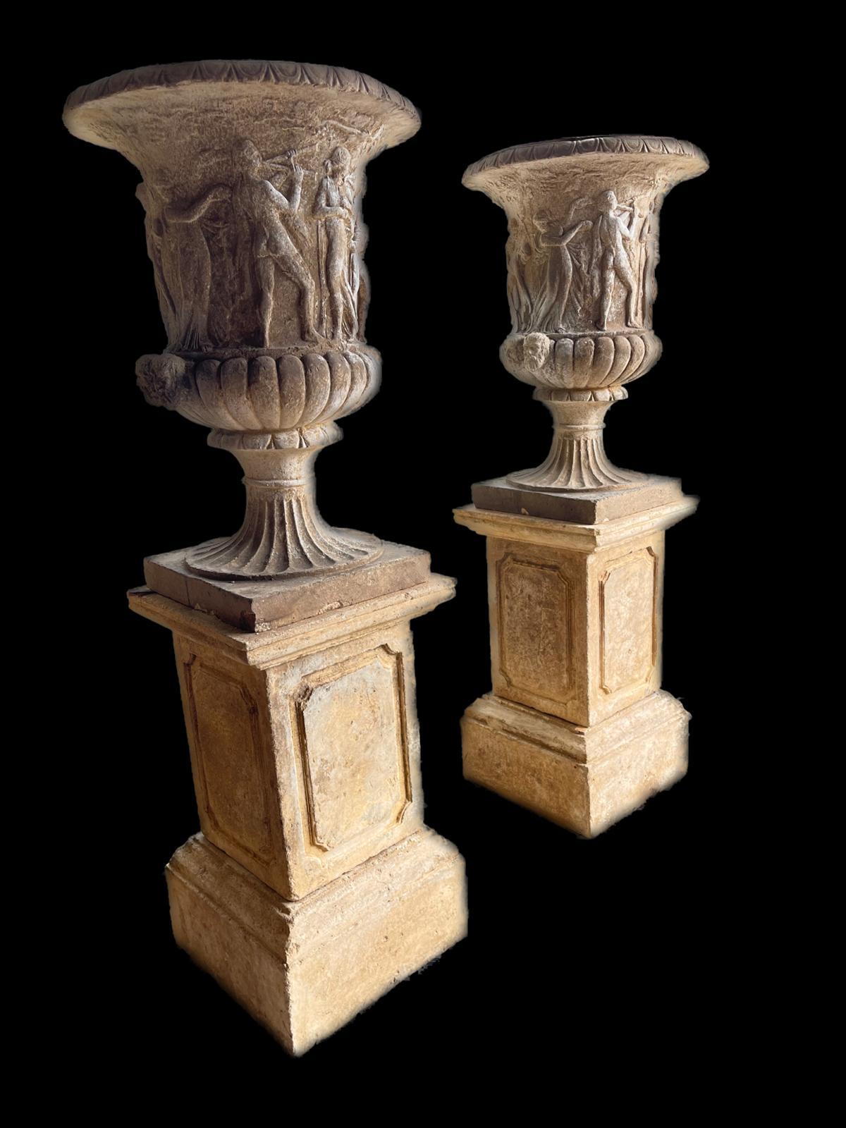 Hand-Carved 19th Century Pair of Carved Stone Vases For Sale