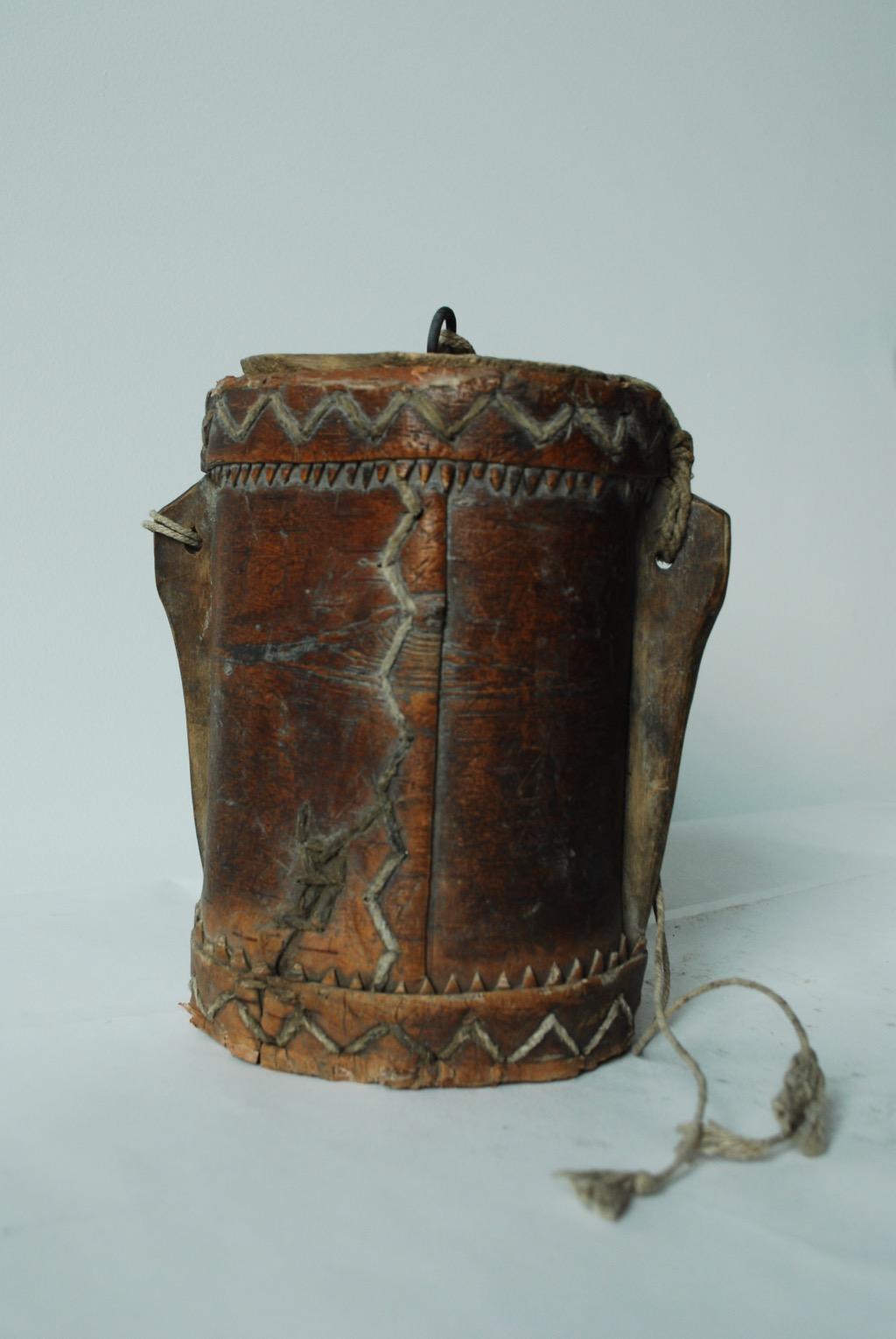 19th century pair of carved Turkish bins.
Beautiful patina creates a leather like appearance and these unusual vessels. 

Measures: 6.25