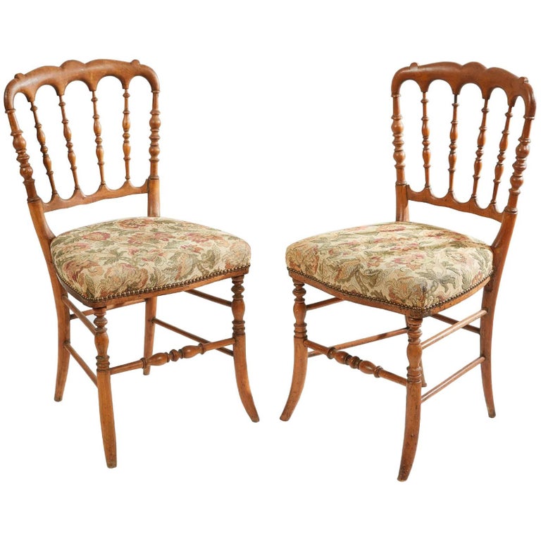 19th Century Pair of Carved Walnut Chairs from France For Sale at 1stDibs