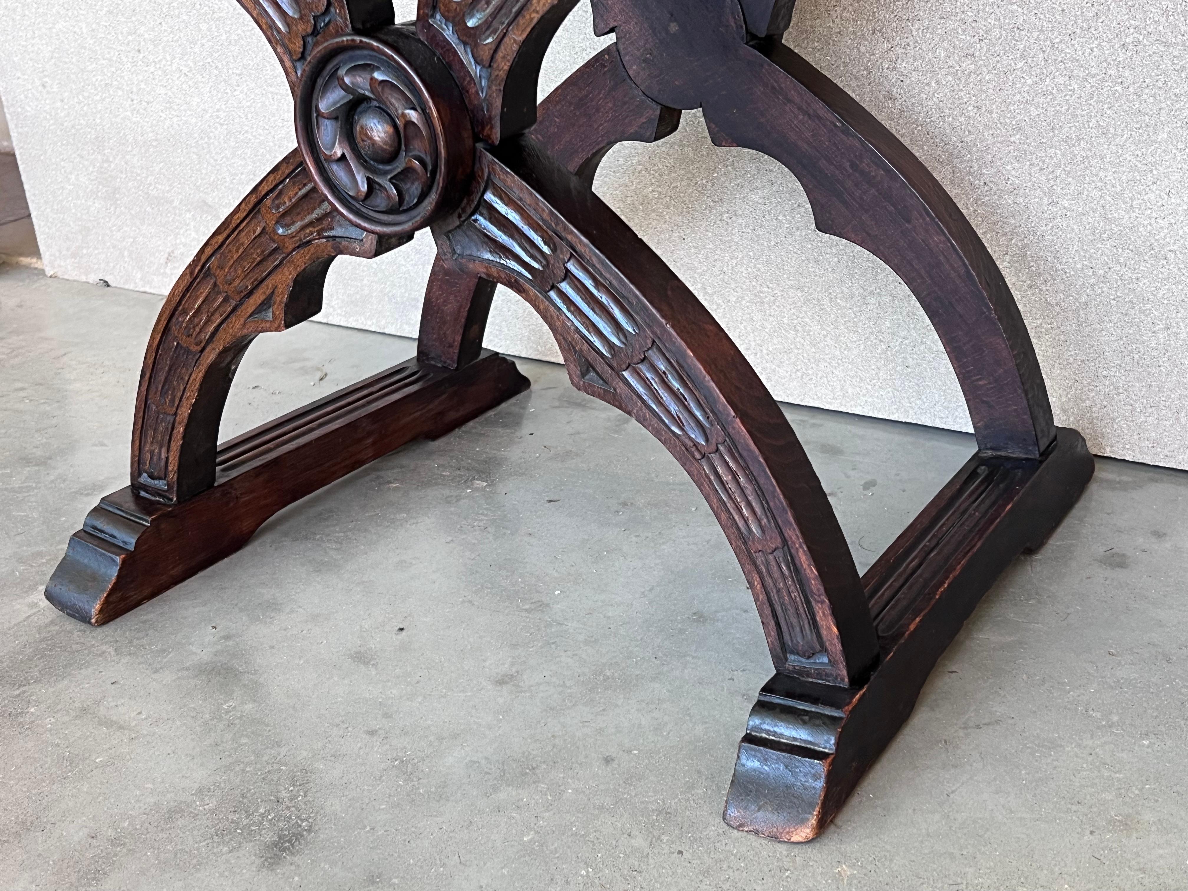 19th Century Pair of Carved Walnut Folding Scissors Savonarola Bench or Settle For Sale 5