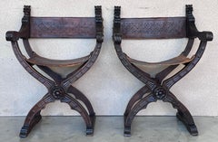 19th Century Pair of Carved Walnut Folding Scissors Savonarola Bench or Settle