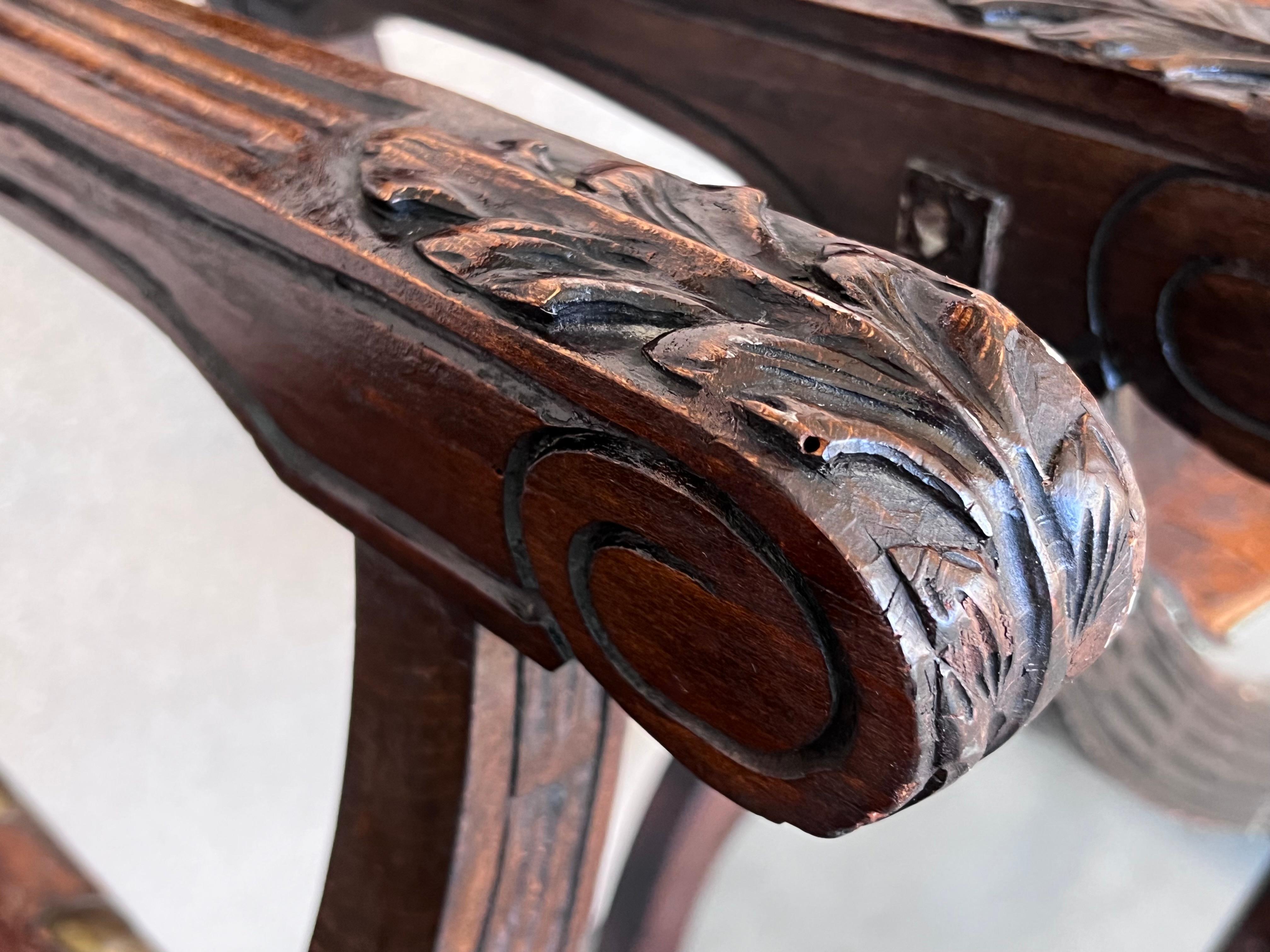 19th Century Pair of Carved Walnut Folding Scissors Savonarola Bench or Settle For Sale 4