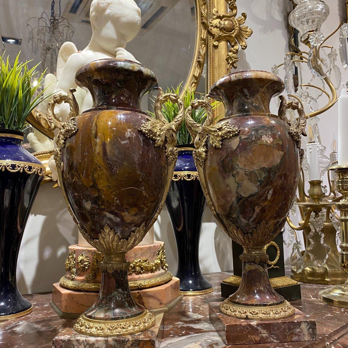 Paar Cassolettes aus Marmor und vergoldeter Bronze aus dem 19. Jahrhundert  im Angebot 6