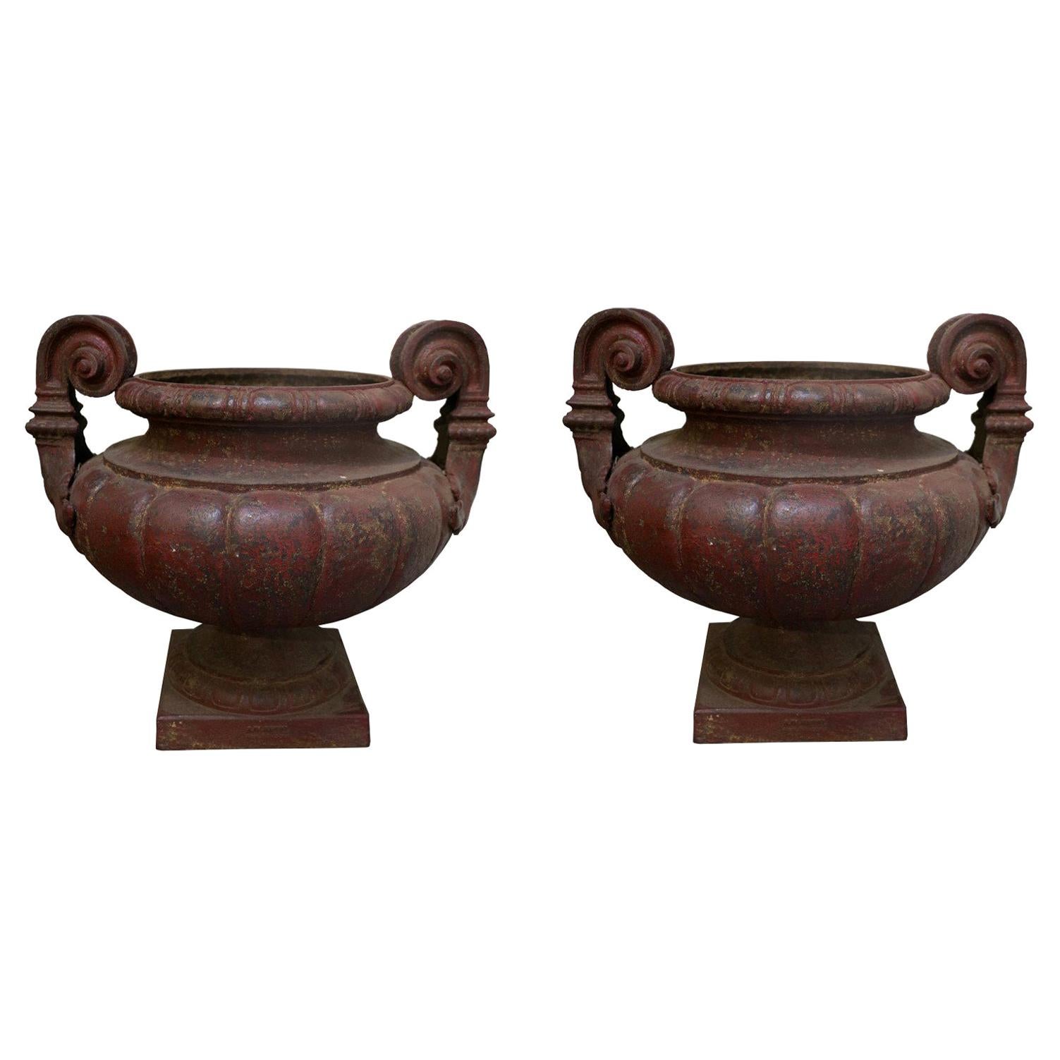 19th Century Pair of Cast Iron Medici Urns Cast by Durenne-Founder in AIX For Sale