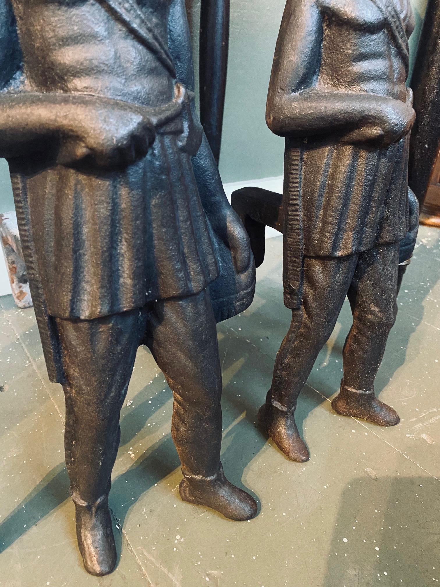 Late 19th Century 19th Century Pair of Cast Iron Native American Andirons, circa 1880 For Sale