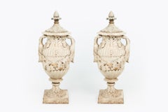 19th Century Pair of Cast Iron Urns