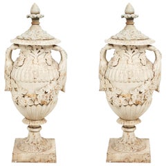 19th Century Pair of Cast Iron Urns