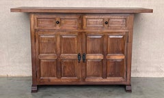 19th Century Pair of Catalan Carved Oak Tuscan Two Drawers Credenza or Buffet