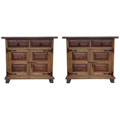 19th Century Pair of Catalan Carved Oak Tuscan Two Drawers Credenza or Buffet