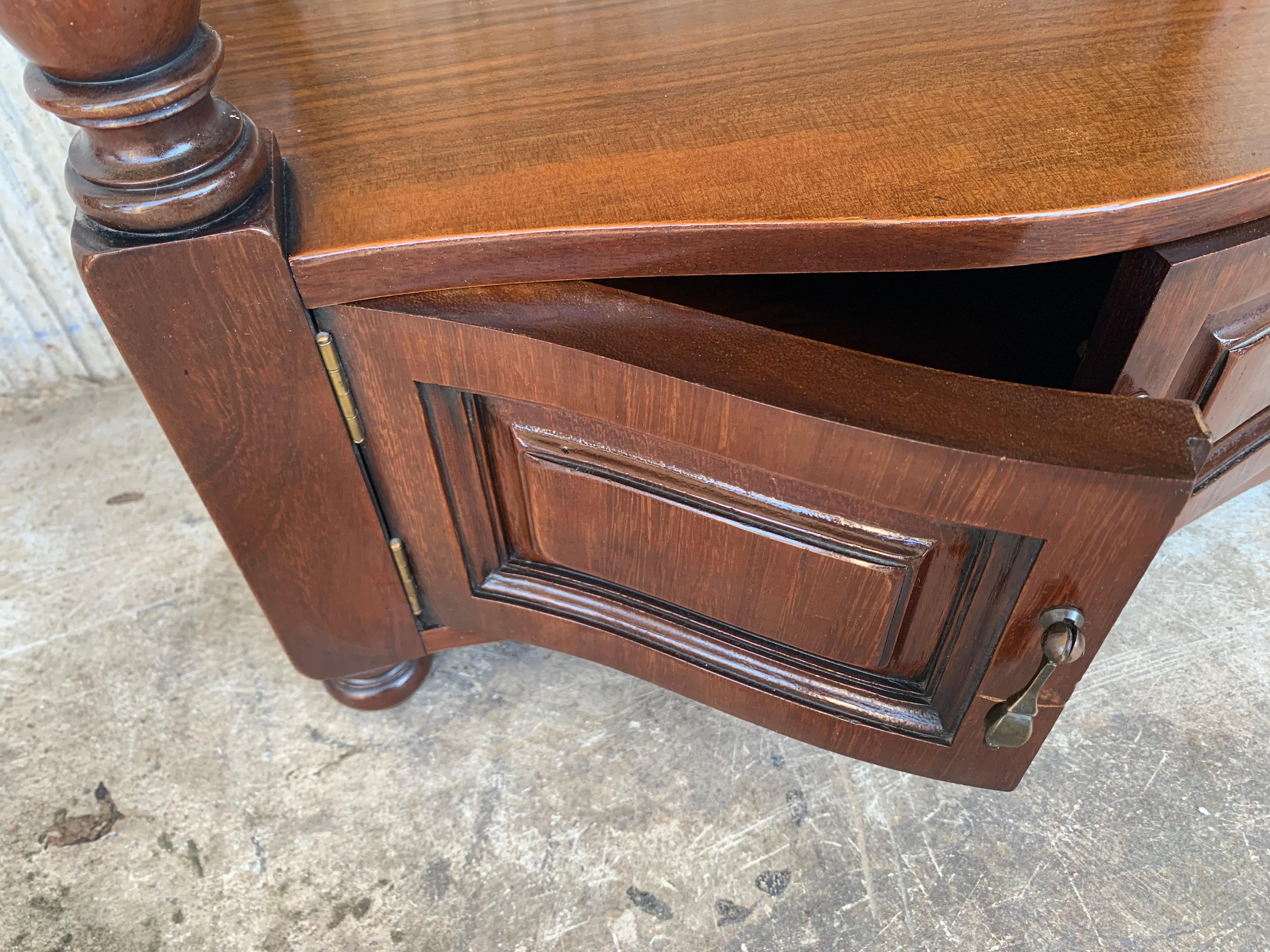 19th Century Pair of Catalan, Spanish Nightstands with Drawers & Low Open Shelf For Sale 5