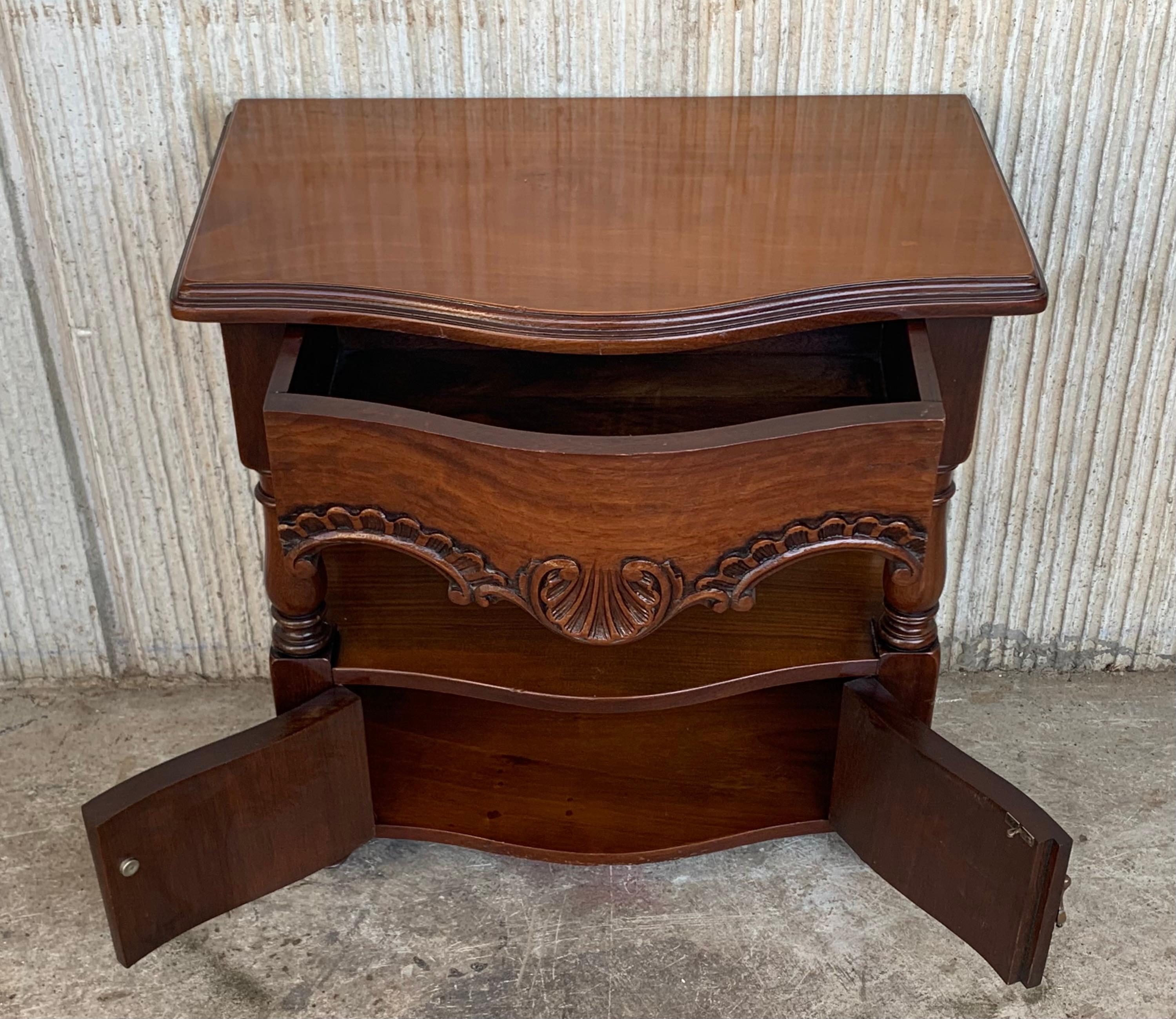 19th Century Pair of Catalan, Spanish Nightstands with Drawers & Low Open Shelf In Good Condition For Sale In Miami, FL