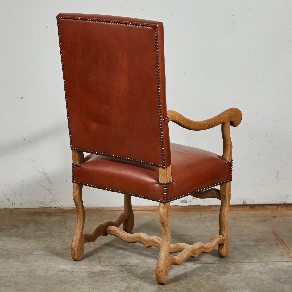 19th Century Pair of Chairs in Bleached Oak and Elm, Upholstered in Leather 1