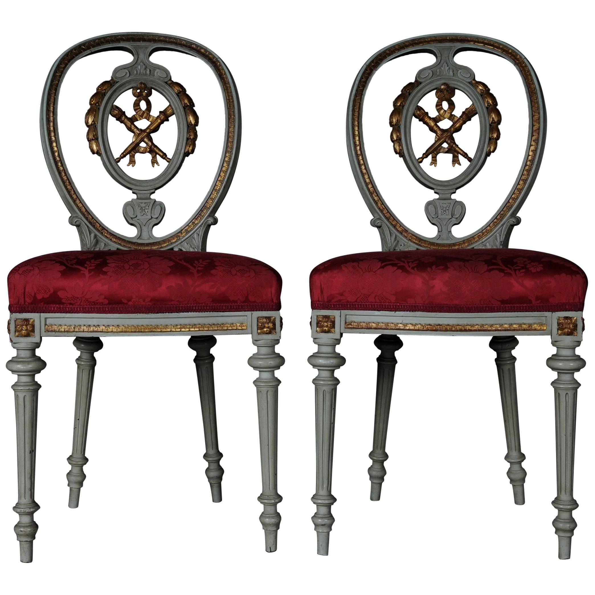 19th Century Pair of Chairs Louis Seize XVI, 1880