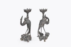 19th Century Pair of Chinese Bronze Candle Holders