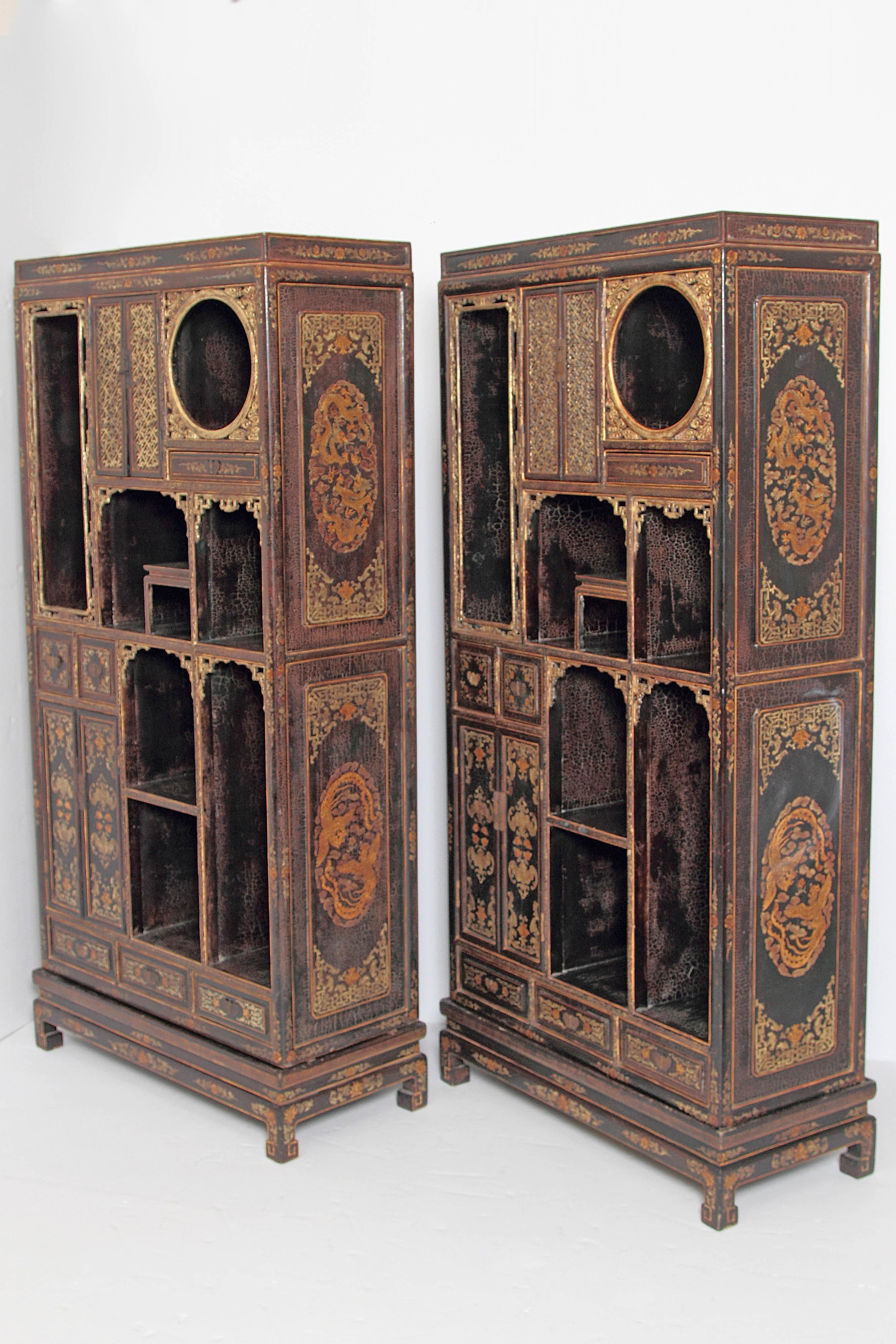 Pair of Chinese Black Lacquer Display Cabinets 2