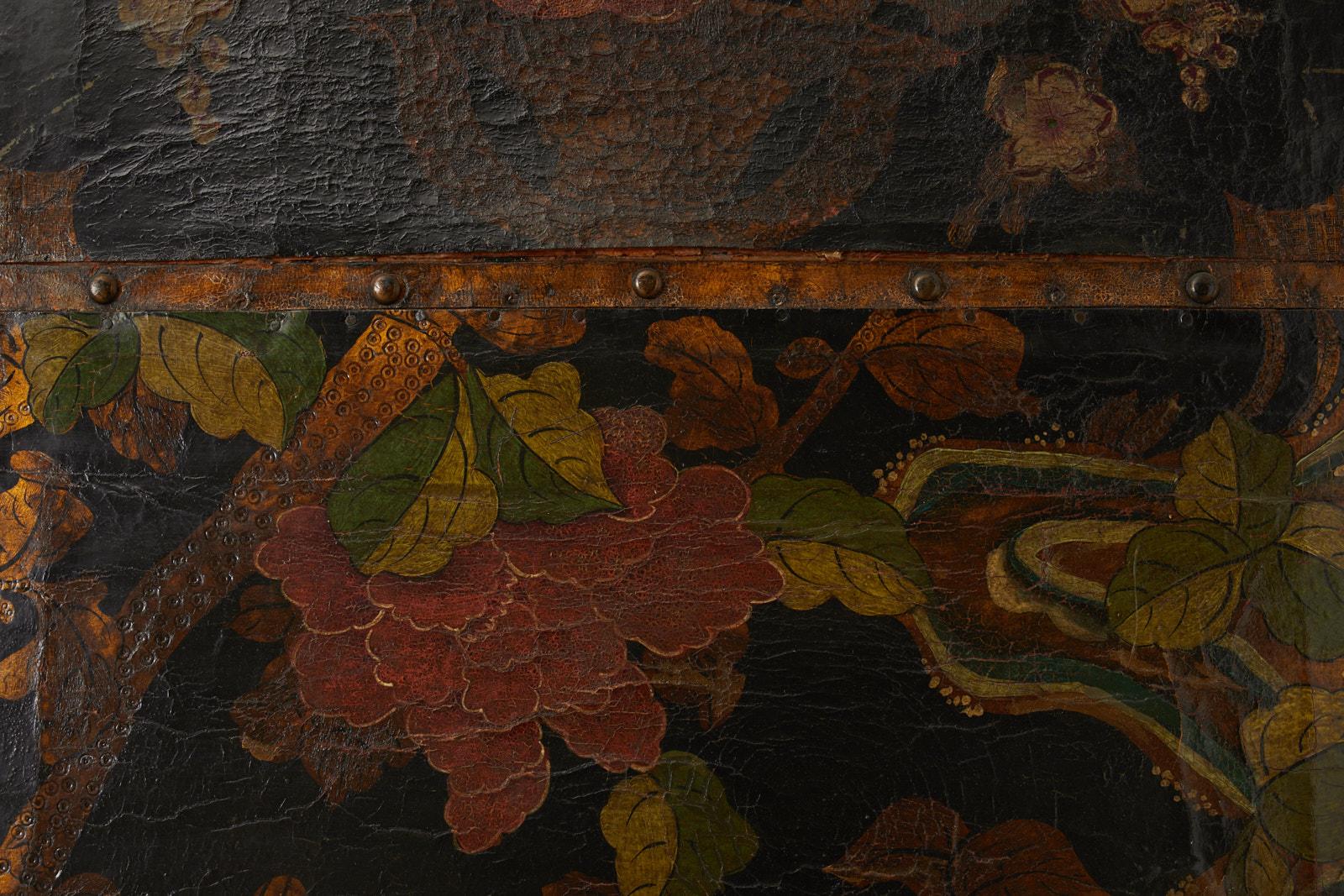 19th Century Pair of Chinese Polychrome Decorated Leather Panels 6