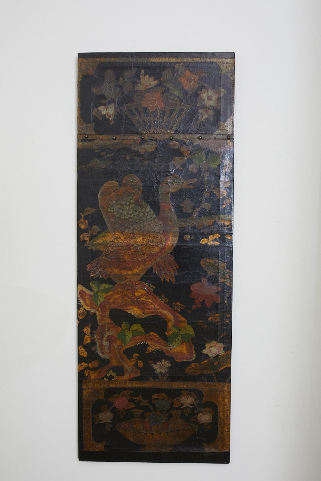 19th Century Pair of Chinese Polychrome Decorated Leather Panels 10