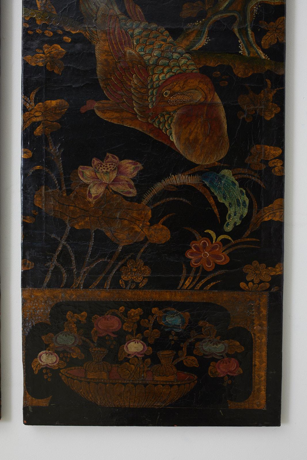 19th Century Pair of Chinese Polychrome Decorated Leather Panels 3