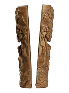 Early 20th Century Pair of Chinese Wood Carving Sculptures