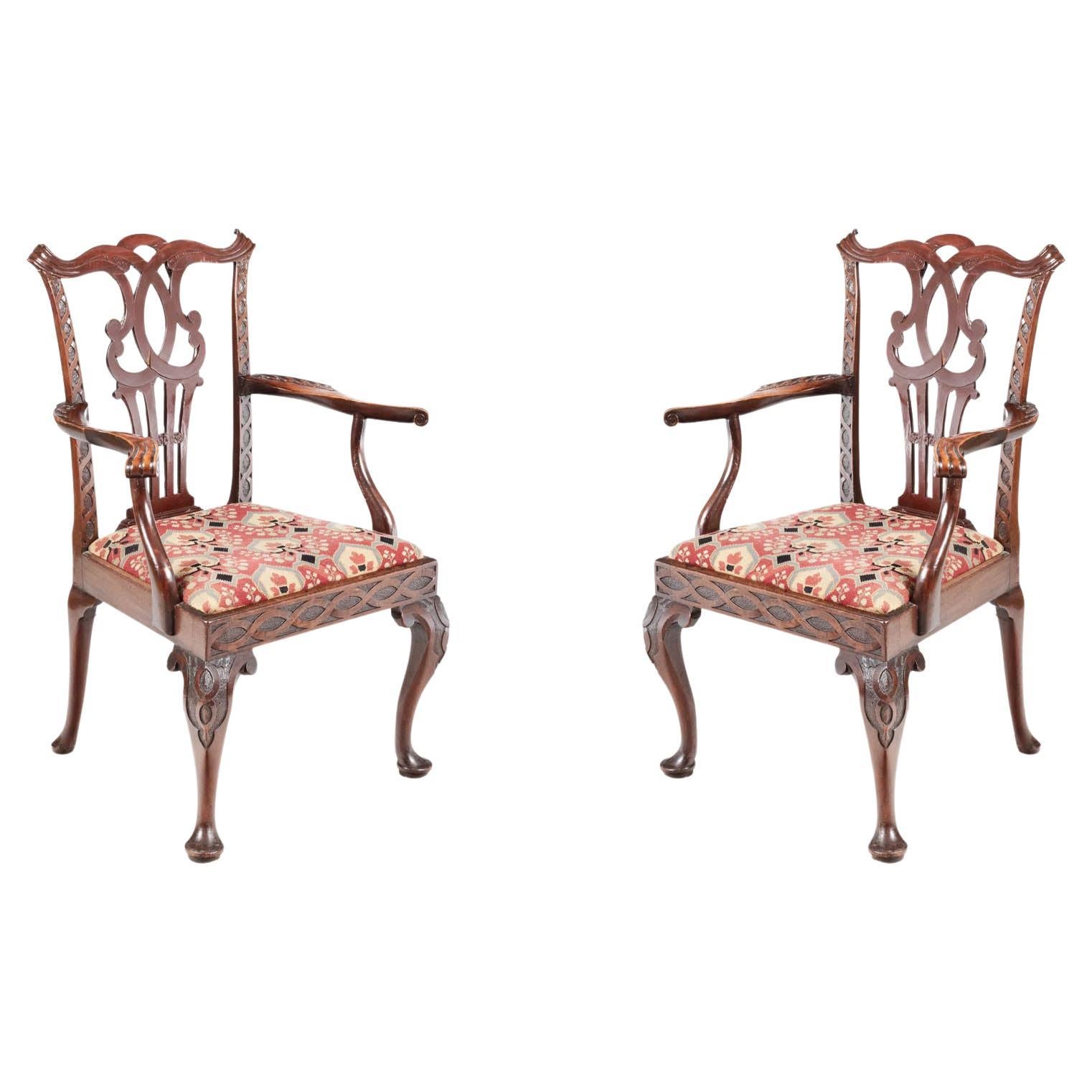 19th Century Pair of Chippendale Carver Chairs For Sale