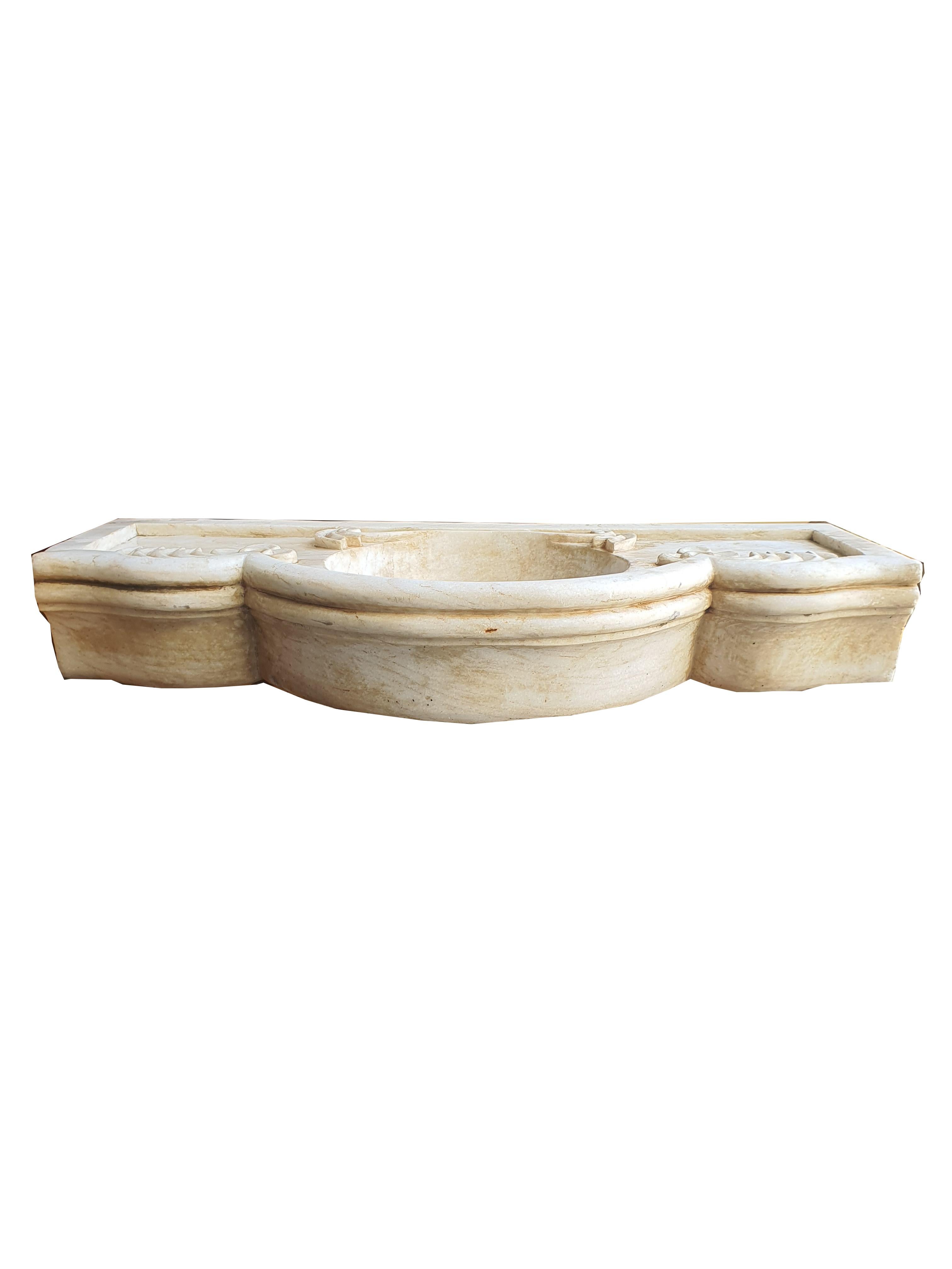 Classical Greek 19th Century Pair of Classical Carved Marble Stone Sink Basin