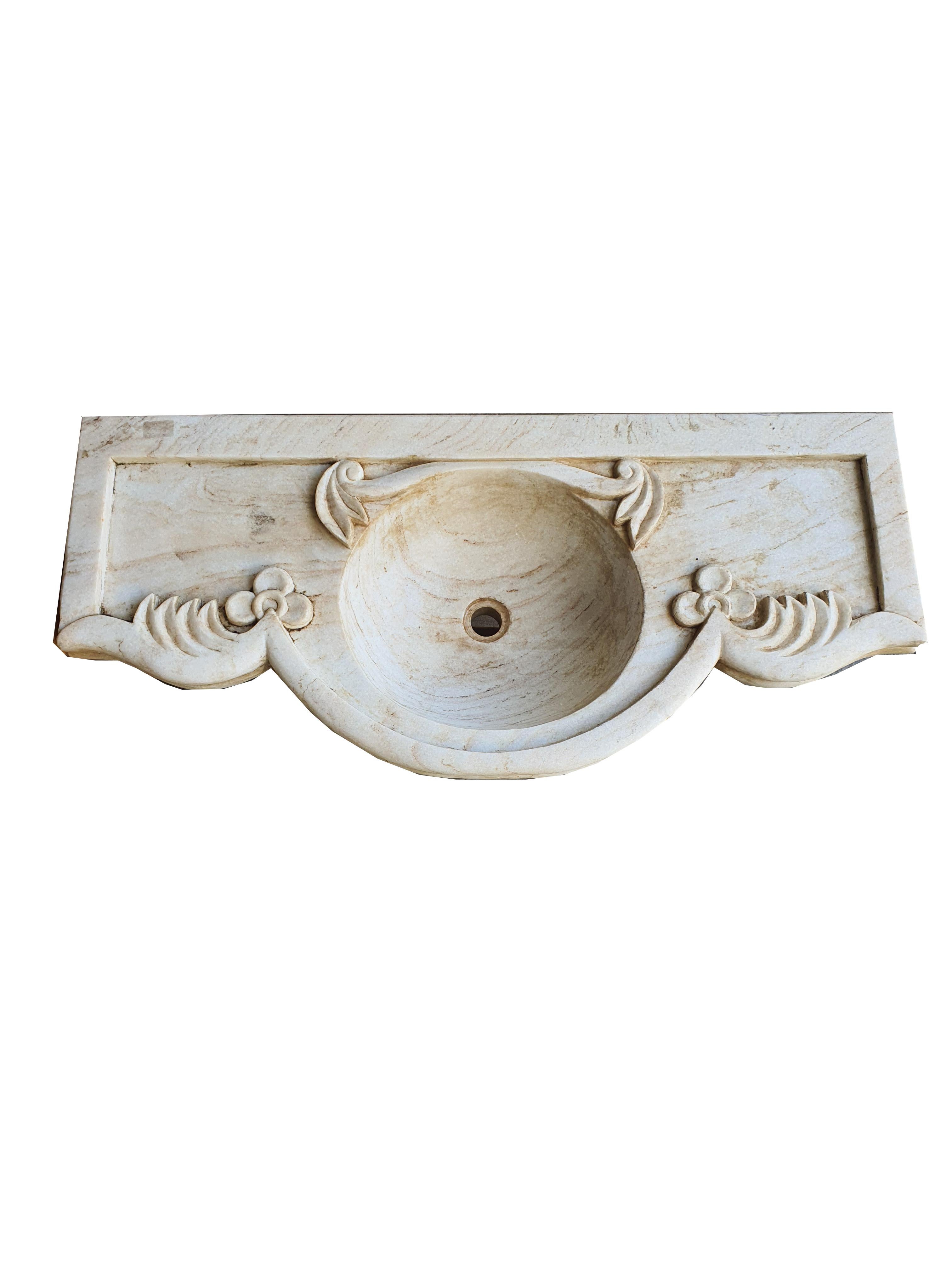 Italian 19th Century Pair of Classical Carved Marble Stone Sink Basin